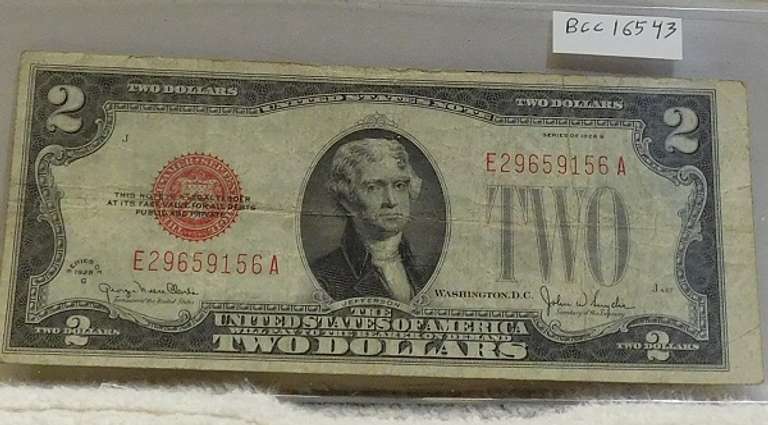 1928-G $2.00 US Note, Red Seal, circ.