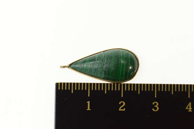 10K Yellow Gold Pear Malachite Cabochon Statement Pendant