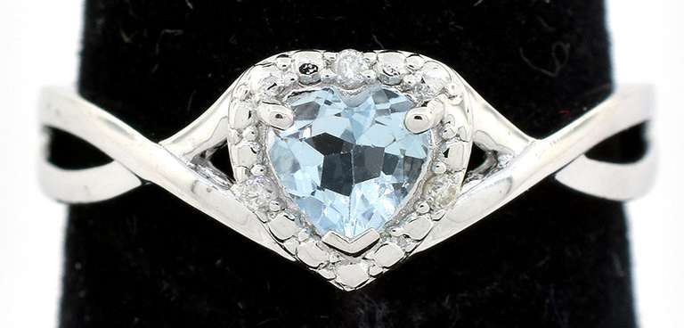 Precious Sweet Heart Cut Aquamarine & Diamond Ring in Sterling Silver