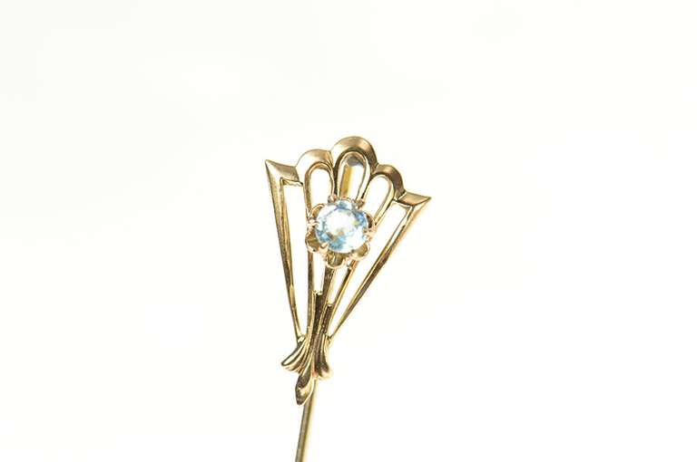 10K Yellow Gold Art Deco Syn. Blue Topaz Ornate Pin/Brooch