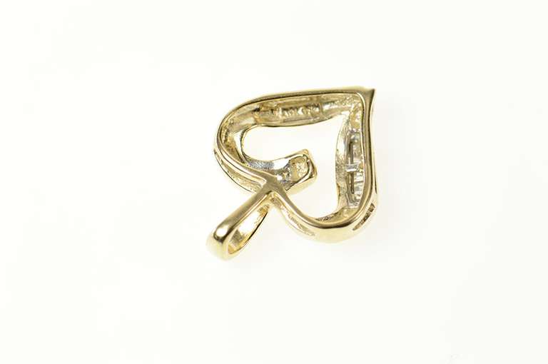 14K Yellow Gold Baguette Diamond Wavy Heart Love Pendant