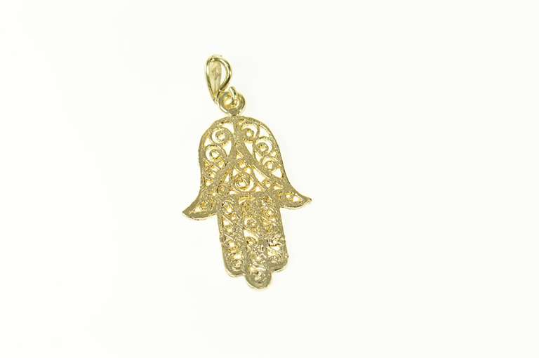 14K Yellow Gold Ornate Filigree Protection Symbol Hamsa Charm/Pendant