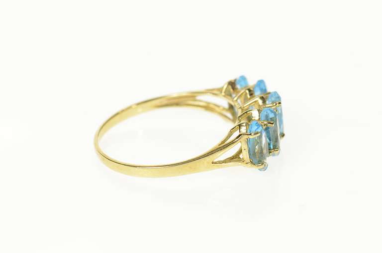 10K Yellow Gold Five Stone Marquise Blue Topaz Statement Ring