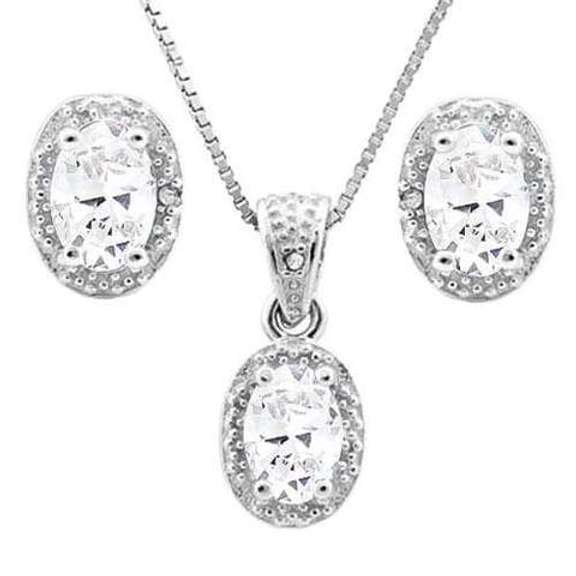 2 CARAT WHITE TOPAZ & DIAMOND STERLING SILVER JEWELRY SET