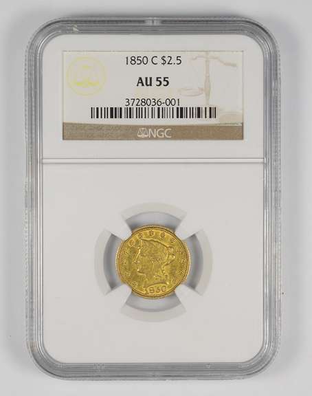 AU55 1850-C $2.50 Liberty Head Gold Quarter Eagle - Graded NGC