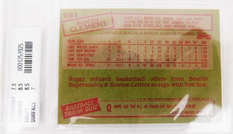 1985 Roger Clemens Graded Baseball Card