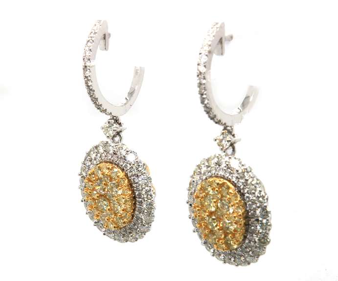 Marvelous 14kt WG White and Yellow Diamond Pave Oval Earrings