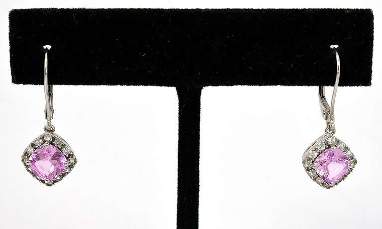 Youthful Pink Sapphire & Topaz Earrings in White Gold