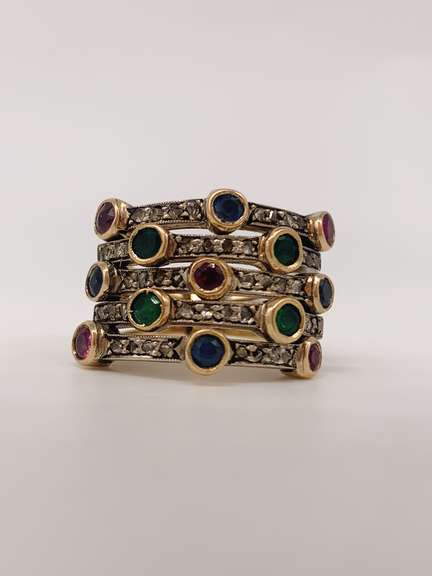 14kt Gold, Ruby, Emerald, Sapphire, & Diamond Ring