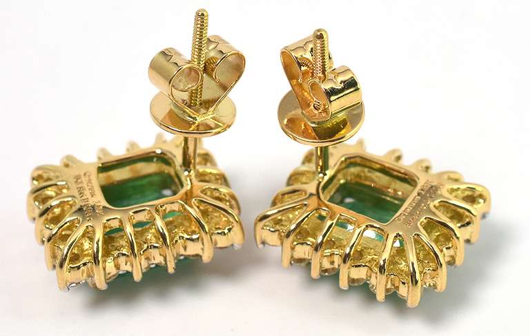 Bold Emerald & Diamond Earrings in 18KT Yellow Gold