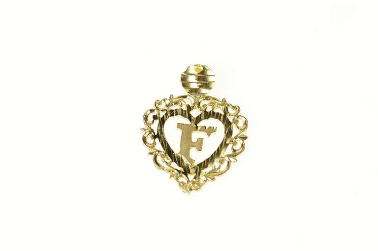 10K Yellow Gold F Initial Letter Monogram Heart Name Pendant
