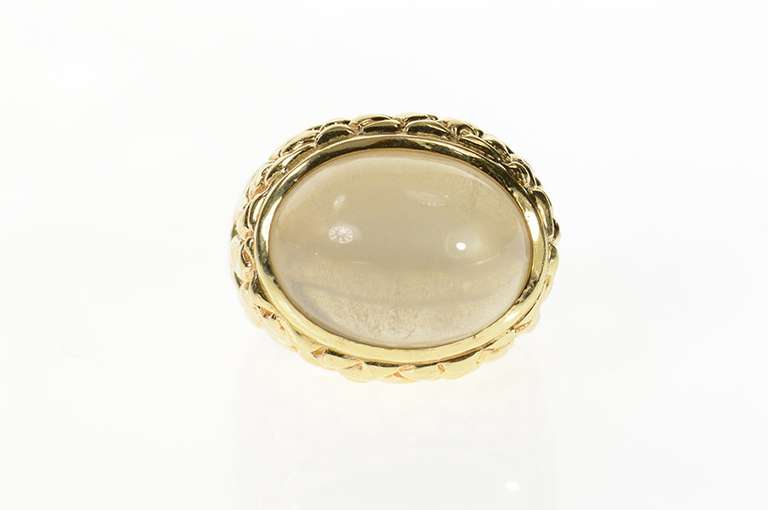 14K Yellow Gold Oval Moonstone Textured Nugget Cocktail Ring
