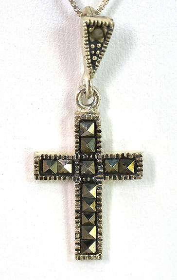 Dark Marcasite Cross Necklace in Sterling Silver