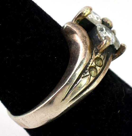 CZ Leaf Ring with Marcasites in Sterling Silver