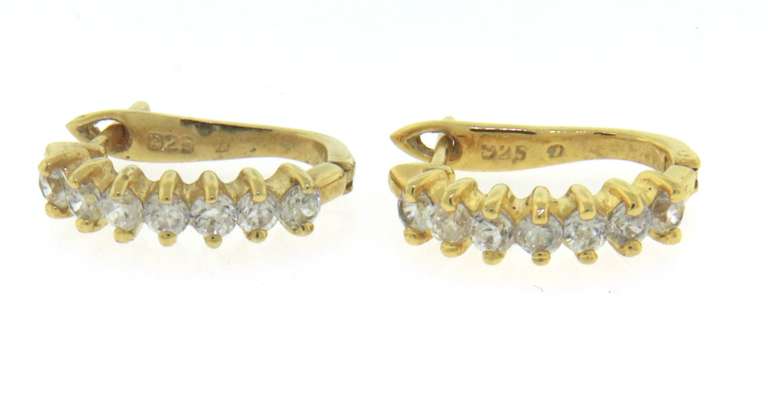 Sterling Silver Half Hoop CZ Earrings