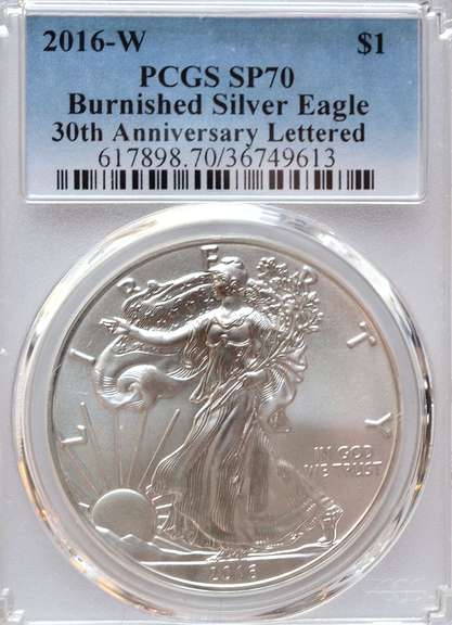 2016-W Burnished Silver Eagle, PCGS MS70