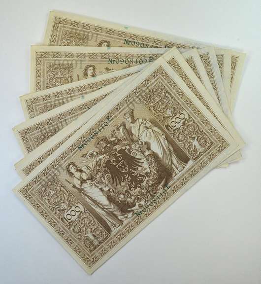 10 Consecutive 1910 Reprint 1918-22 Germany 1,000 Marks Reichsbanknote