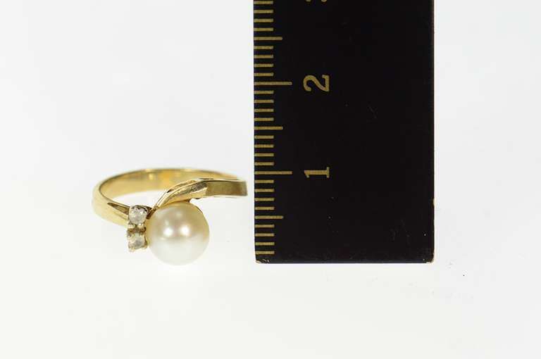 10K Yellow Gold Retro Pearl CZ Accent Bypass Classic Ring