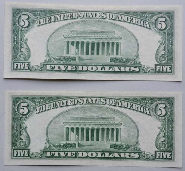 1953 A Gem & 1950 B CH CU $ 5 FR Notes