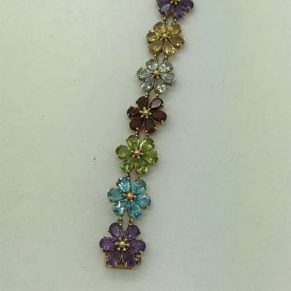 14K Multi-Gemstone Flower Motif Bracelet