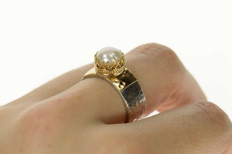 Sterling Silver Pear Two Tone Ornate Hammered Statement Ring