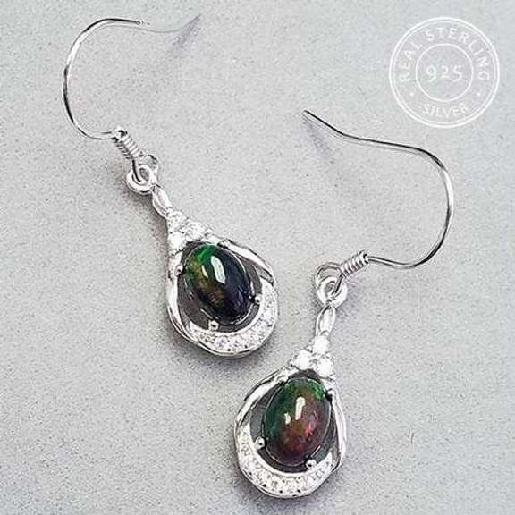 ETHIOPIAN BLACK OPAL & WHITE TOPAZ 1.20 CT ETHIOPIAN BLACK OPAL STERLING SILVER EARRINGS