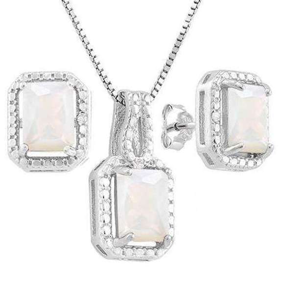 2 2/5 CARAT CREATED FIRE OPAL & DIAMOND STERLING SILVER JEWELRY SET