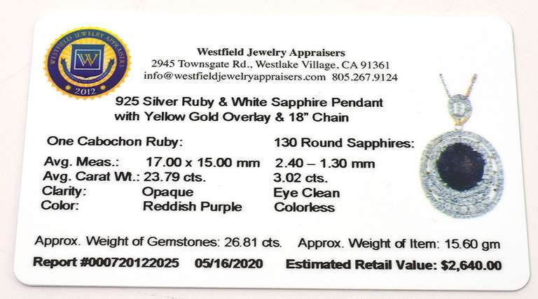 Glittering Massive 23.79CTS Cabochon Cut Natural Star Ruby & White Sapphire Necklace in 3-Tone Silver