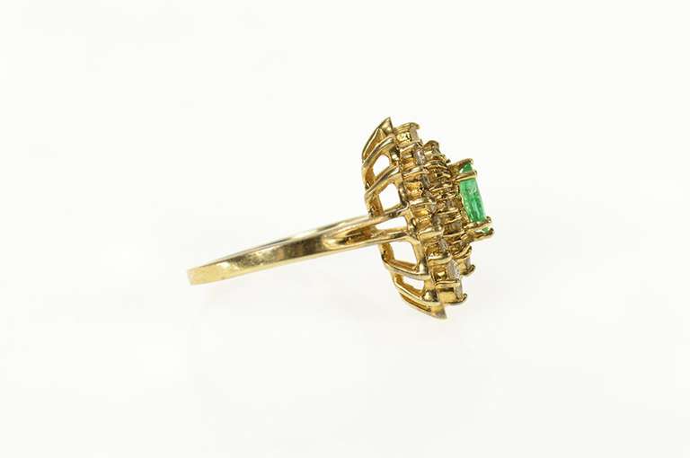 14K Yellow Gold 0.58 Ctw Marquise Emerald Diamond Halo Ring