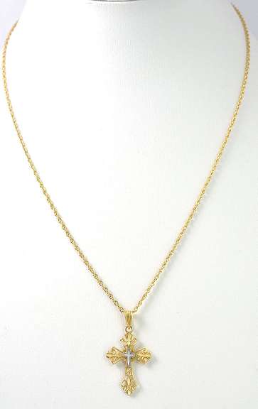 Ornate Filigree Cross in 2-Tone 14KT Gold