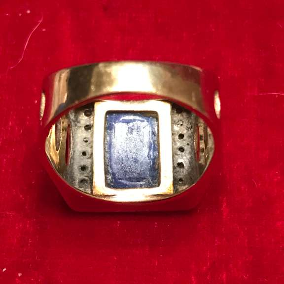 Mens 14k gold , diamond and blue lapis ring