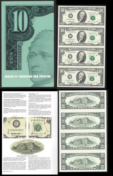 $10 1995 Uncut sheet of 4 Star Notes in Original holder