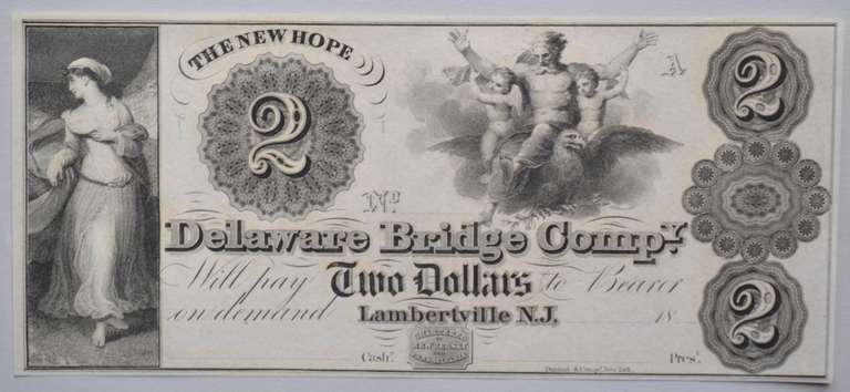 Unc $ 3 New Hope Delaware Bridge Co Note