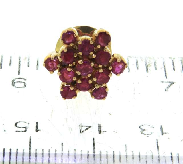 Charming Yellow Gold Ruby Flower Earrings