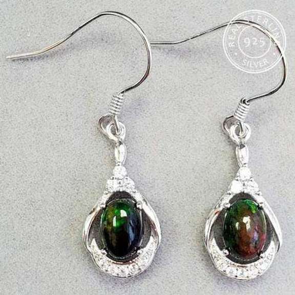 ETHIOPIAN BLACK OPAL & WHITE TOPAZ 1.20 CT ETHIOPIAN BLACK OPAL STERLING SILVER EARRINGS