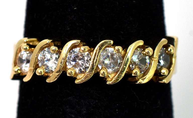 Shiny 6-Stone CZ Ring in 14KT Yellow Gold