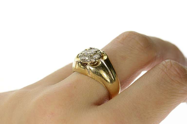 14K Yellow Gold 0.87 Ctw Diamond Cluster Retro Statement Ring