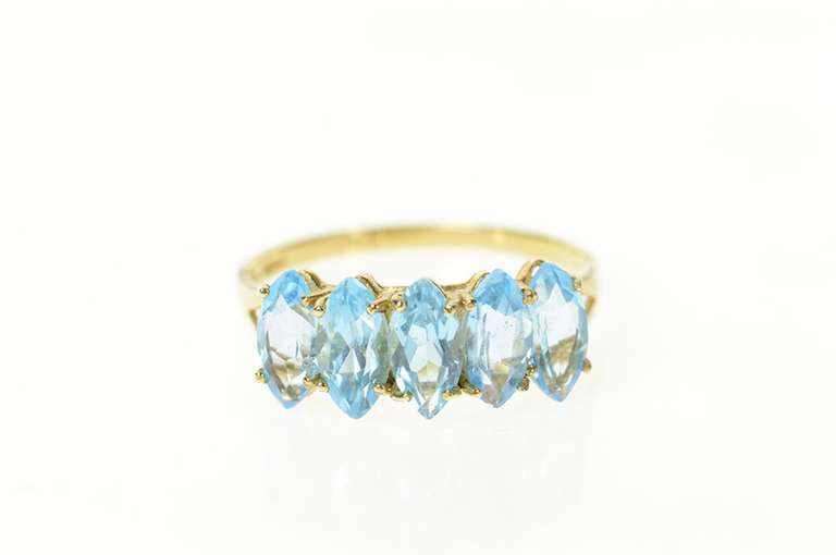 10K Yellow Gold Five Stone Marquise Blue Topaz Statement Ring