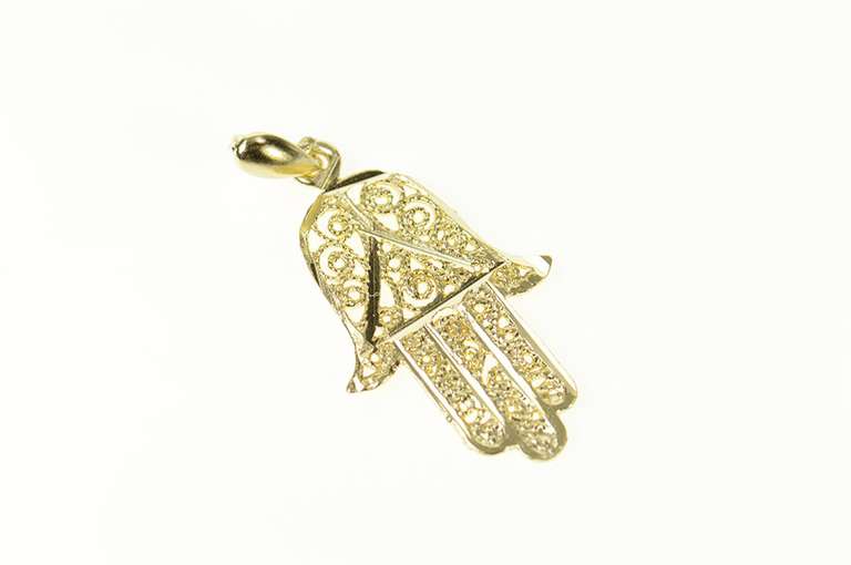 14K Yellow Gold Ornate Filigree Protection Symbol Hamsa Charm/Pendant