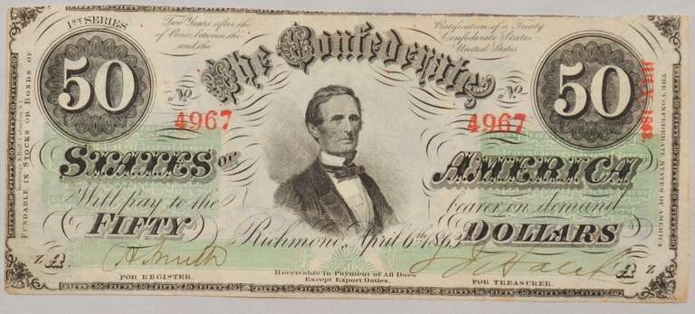 Scarcer $ 50 April 6 1863 Confederate States Unc Note