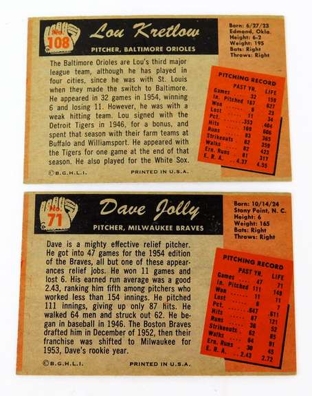 2 Bowman 1955 Baseball Cards