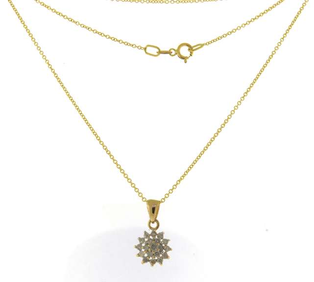 Glowing Yellow Gold Diamond Cluster Pendant on Chain
