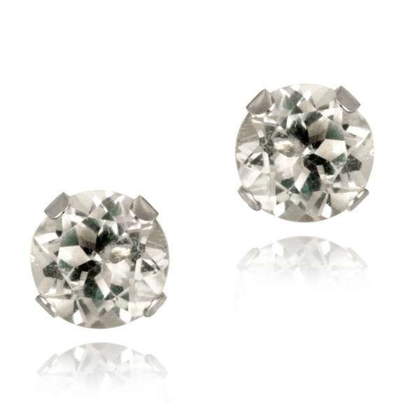 14K White Gold 1.1ct White Topaz Stud Earrings, 5mm