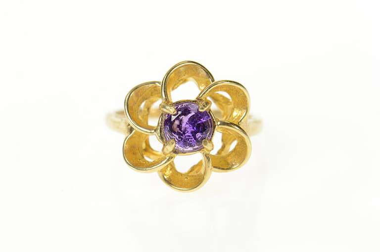10K Yellow Gold Round Amethyst Flower Swirl Cocktail Ring
