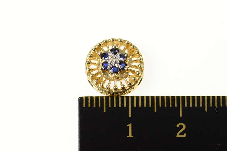 10K Yellow Gold Round Sapphire Flower Diamond Cluster Charm/Pendant