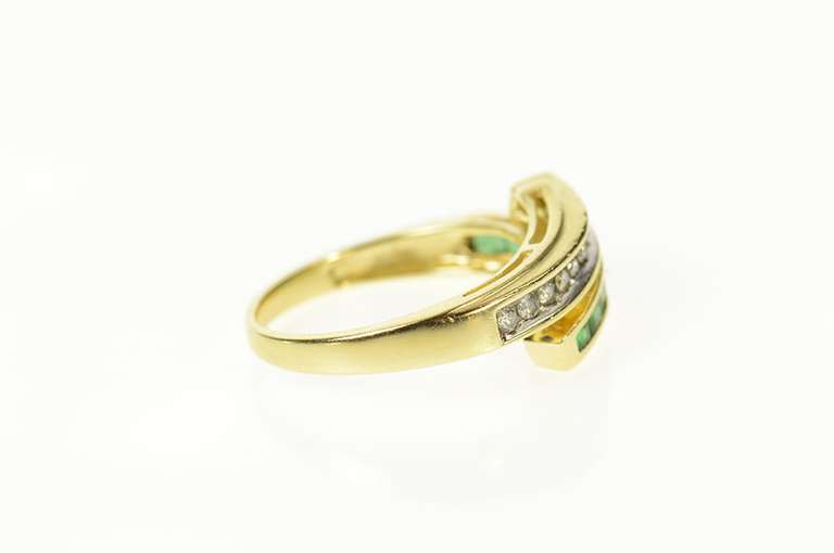 14K Yellow Gold Emerald Diamond Inset Freefrom Statement Ring