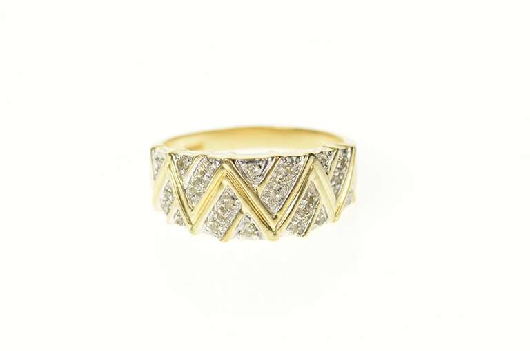 14K Yellow Gold Zig Zag Pave Diamond Statement Band Ring