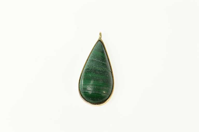 10K Yellow Gold Pear Malachite Cabochon Statement Pendant