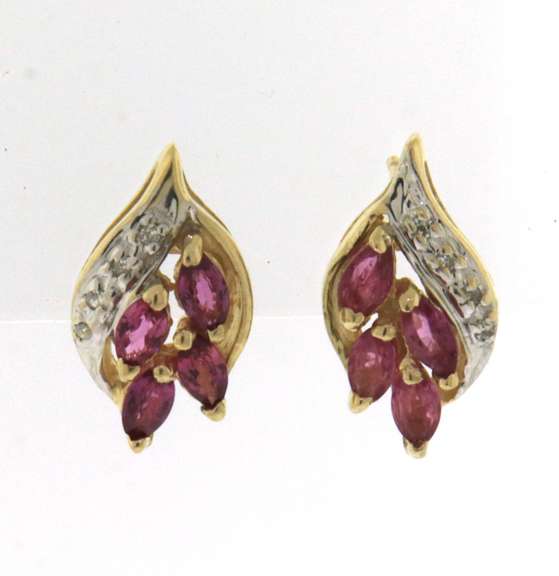 Elegant 14kt YG Marquise Cut Ruby and Diamond Accent Flame Earrings