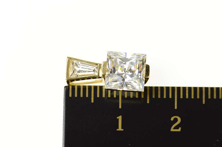 14K Yellow Gold Princess Cubic Zirconia Baguette Statement Pendant